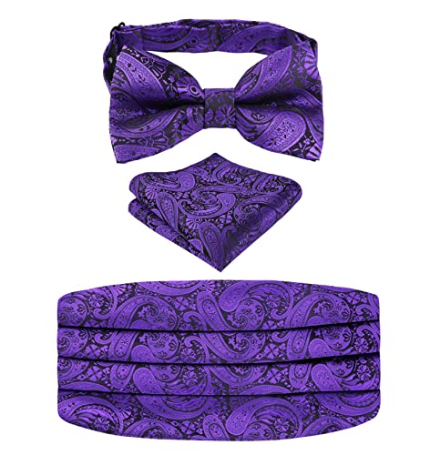 Image of Alizeal Mens Paisley Adjustable Bow Tie Set | Pre-tied Cummerbund Pocket Square Perfect for Weddings Business Formal Events