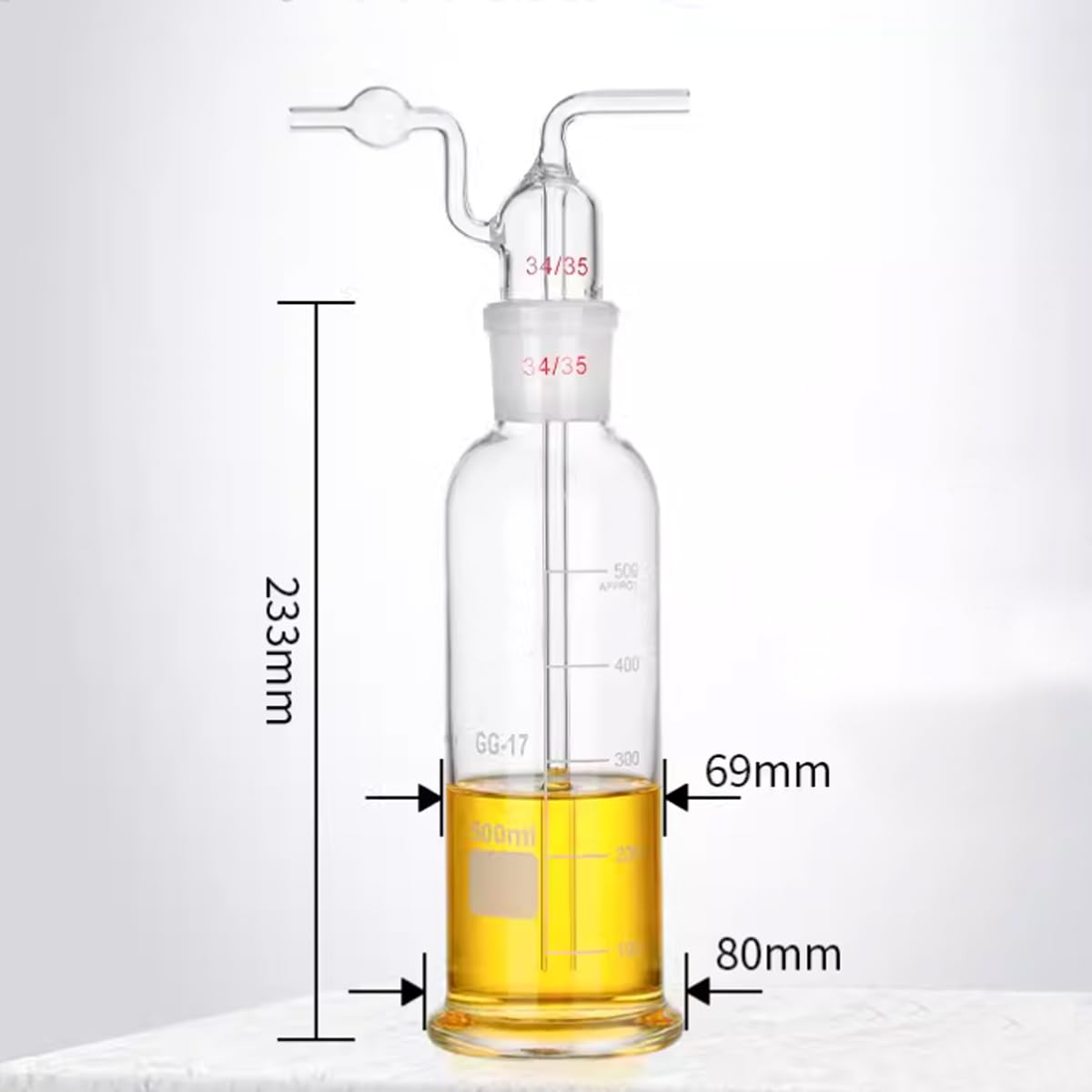 500 ml Labor-Glas-Vakuum-Falle, Waschflasche mit geraden und gebogenen Rohren, unverzichtbares Chemie-Labor-Glaswaren-Set für sichere Gassammlung und Filtration