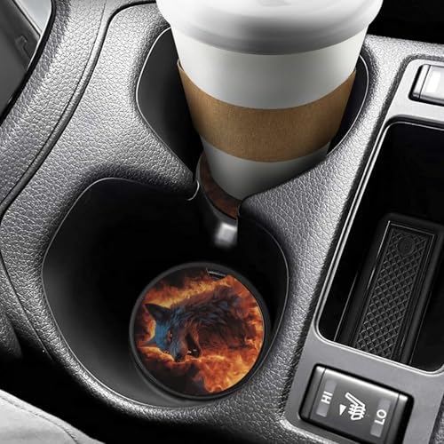 Portavasos para carro con diseño de lobo en fuego, pack de 2 miniatura 6