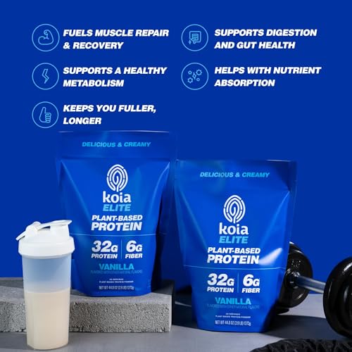 Image of Koia Plant Based Protein Elite Powder, Vanilla, 32g Protein, 4g Sugar, 6g Prebiotic Fiber, Pre & Post Workout, 21 Vitamins & Minerals, Dairy-Free, Gluten-Free, Non-GMO, 24 Servings, 44.8 Oz