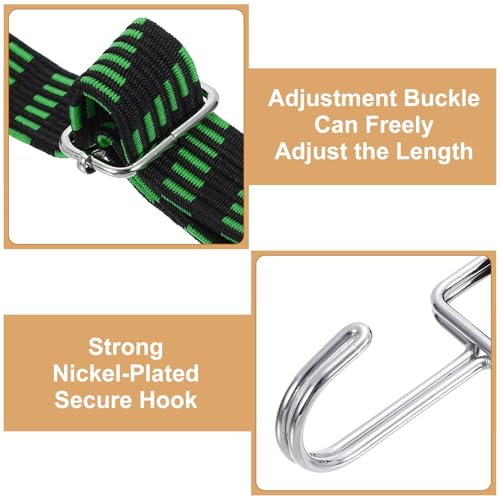 Image of uxcell 6Pcs Adjustable Bungee Cords with Hooks, 39 Inch Flat Heavy Duty Elasticity Straps Rubber Bungee Cords with Buckle for Outdoor, Camping, Tarp, Bike Rack, Luggage, Black Green