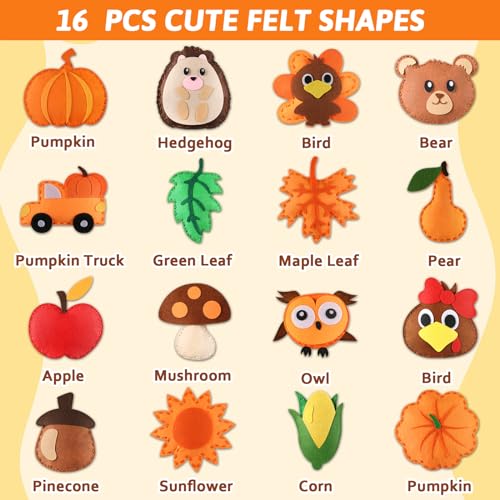 Zoiiwa HX0480 16 Sets Thanksgiving Sewing Kit Fall Diy Stuffed Craft Kit Fall Pumpkin Diy Sewing Set For Kids Thanksgiving Felt Ornaments Decorations thumb #2