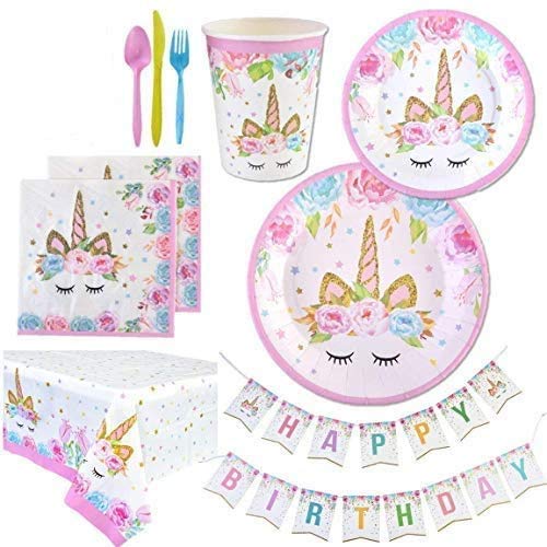 Unicorn Party Supplies Set | Unicorn Decorations and Tableware | Disposable and No Washing Up | Serves 16  114 Pieces by Party People
