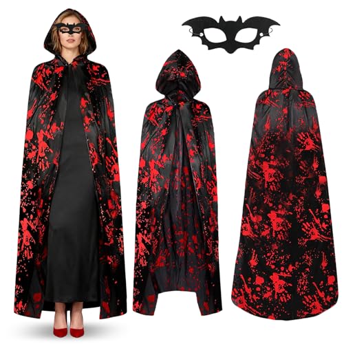 Taozoey Deguisement Halloween Homme, Cape Halloween Femme, Cape à Capuche Noire pour Cosplay Vampire Sorcière