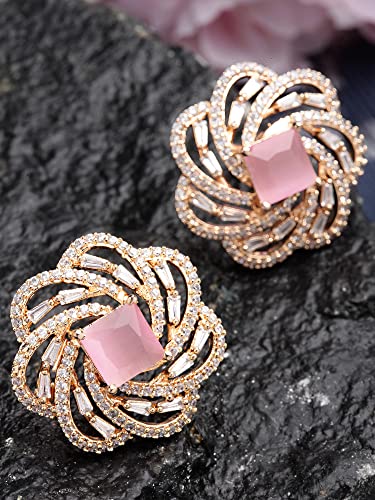 Image of Karatcart Women Green American Diamond Stud Earrings
