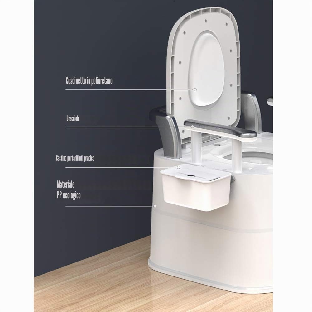WC portatile per camera da letto, ospedale, campeggio - WC mobile per anziani e donne incinte con braccioli e porta carta igienica - Comodità e comfort