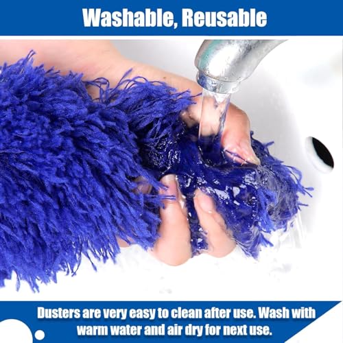 Image of 2025 Launched Microfiber Feather Ceiling Duster for Dust Cleaning with extendable Pole 100 Inch with Anti Scratch Bendable Washable Duster with High Cobweb Stick for High Ceiling Fans-Navy Blue
