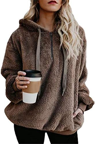 ReachMe Womens Oversized Sherpa Pullover Hoodie with Pockets Fuzzy Fleece Sweatshirt Plaid Fluffy Jacket Coat