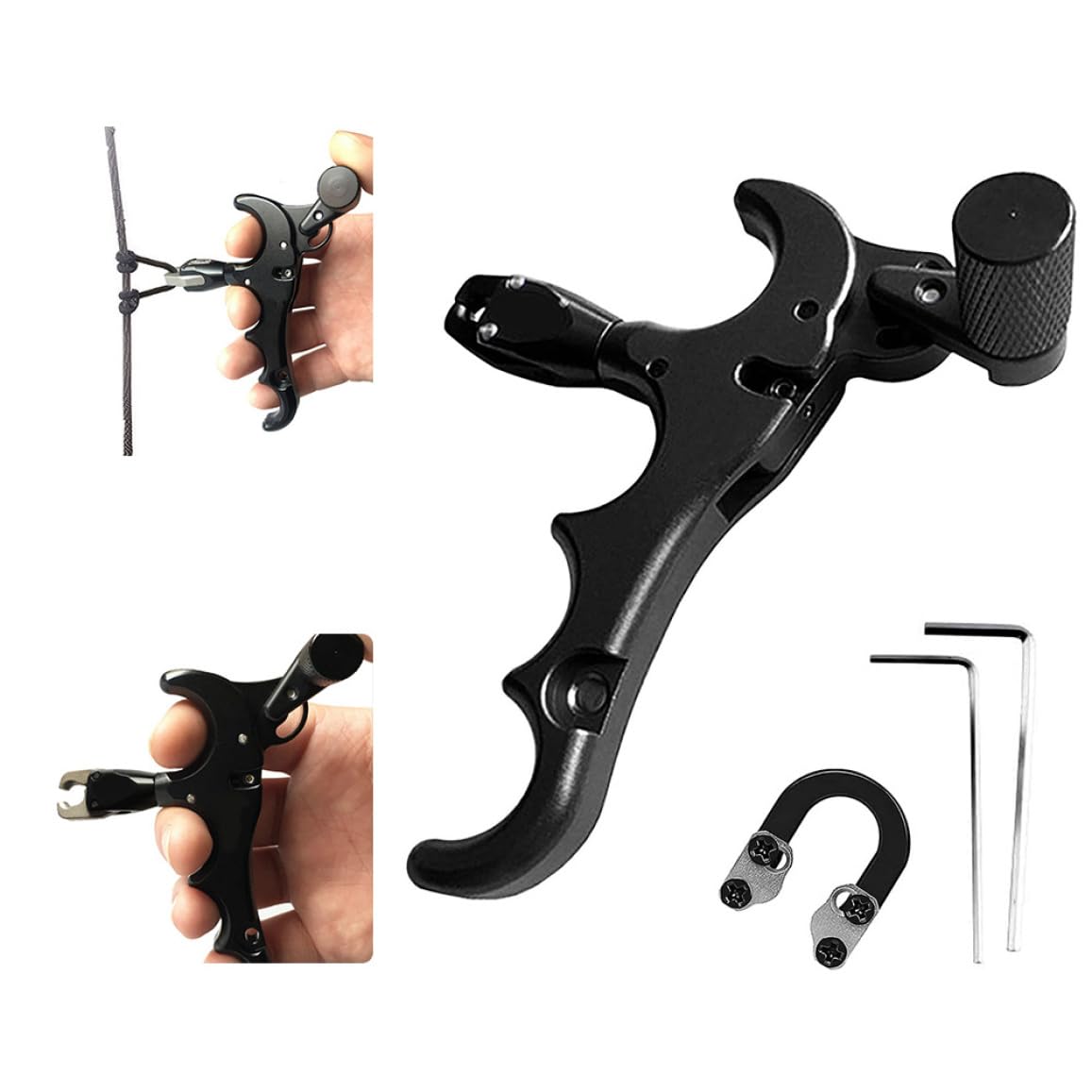Aides au décochage de tir à l'arc, Corde à Boucle en D pour Le Pouce, déclencheur d'arc réglable 4 Doigts, Rotation 360 degrés, Aides au décochage de tir l' rotatives 360 °, Corde bo
