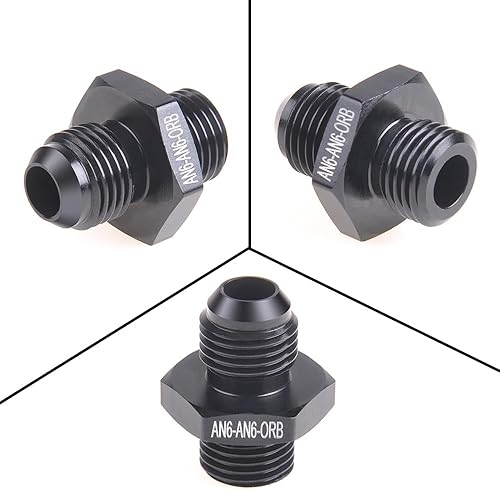 Miniatura 7 de 6AN Flare a 6AN ORB macho junta tórica Boss riel de bomba de combustible adaptador de manguera de aluminio negro 2 piezas