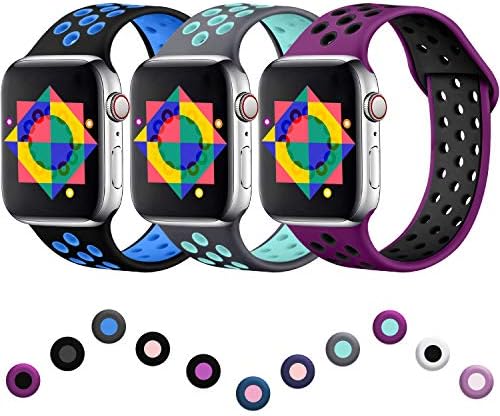 ilopee Bands for Apple Watch 42mm 44mm Series 5 4 3 2 1, Black/Blue, Gray/Teal, Pulm/Black, S/M