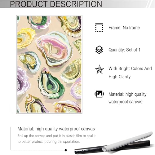Image of Colorful Oyster Shell Poster Abstract Beachy Shell Canvas Wall Art Retro Summer Coastal Shell Picture Aesthetic Prints Painting For Home Living Room Kitchen Restaurant Wall Decor 12x16in Unframed