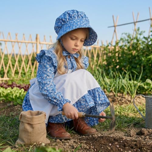 Disfraz infantil de pionera floral con delantal y gorro miniatura 4