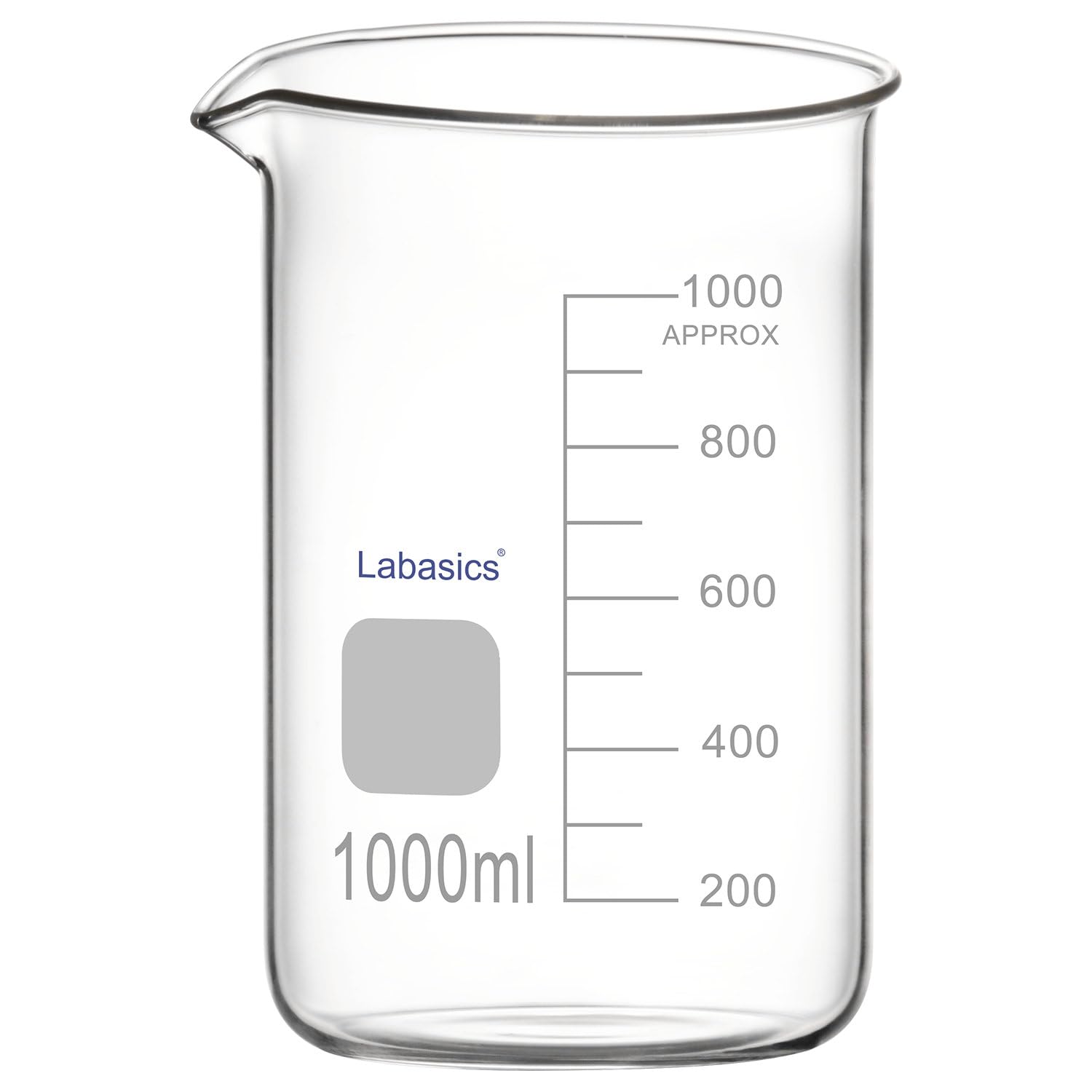 Glass Beaker, 1 Pack Borosilicate Glass Graduated Low Form Griffin Beaker with Pouring Spout Lab Beaker, 1000 ml, High temperature resistance, Laboratory use