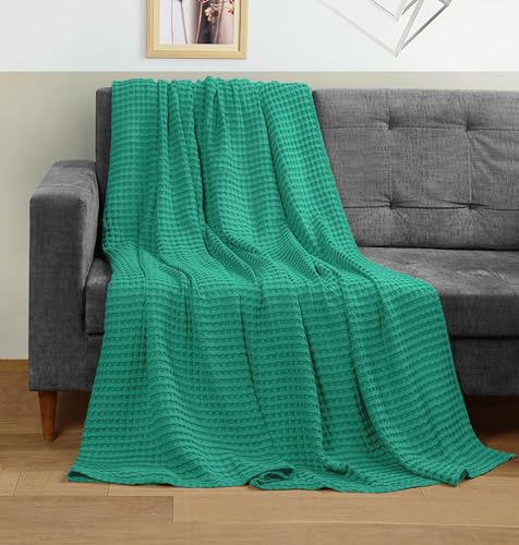 Image of Utopia Bedding 100% Cotton Waffle Weave Blanket Queen Size for Bed - Lightweight, Breathable Summer Blankets Soft and Cozy, Gifts for Women Home Room Decor (Emerald Green, 90x90 Inch)