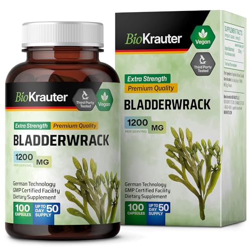 BIO KRAUTER Bladderwrack Capsules - Vegan Supplement - Formula from Natural Marine Source of Iodine 