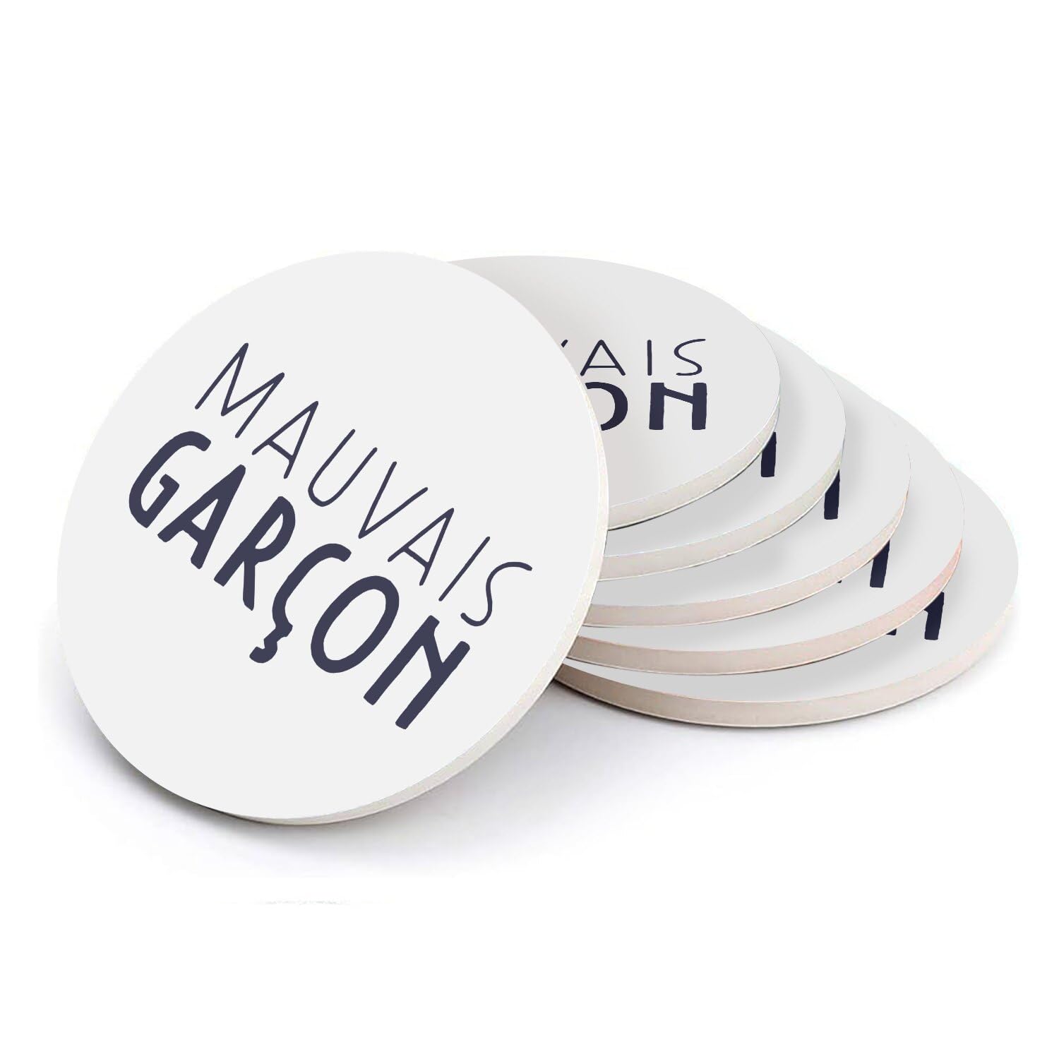 Sous-verre ronds en céramique Mauvais Garçon humour pour apéro entre hommes