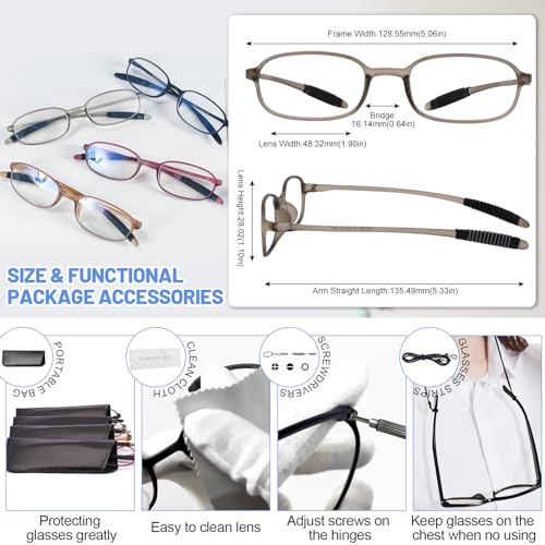 Image of 4 Packs Lightweight Reading Glasses for Women Men Blue Light Blocking Readers 1.0 1.5 2.0 2.5 3.0 4.0