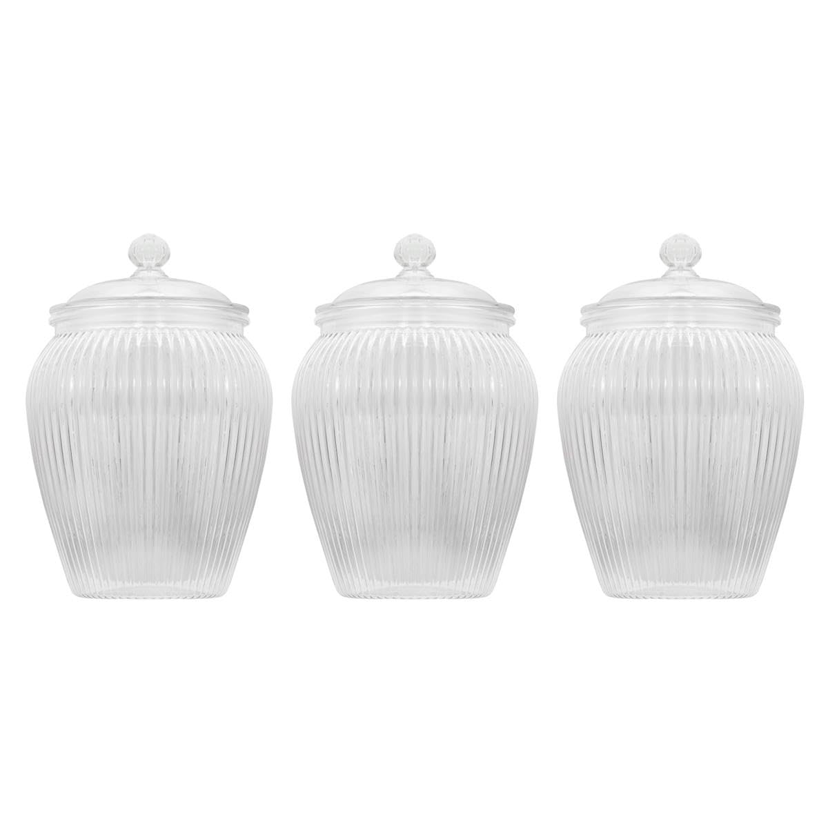 Yöl Clear Pack Of 3 1500Ml Plastic Round Ribbed Sweet Jar With Pull Off Lid Large Candy Storage Container Textured Treat Jar For Sweets Biscuits Chocolate Kitchen Pantry Party Display