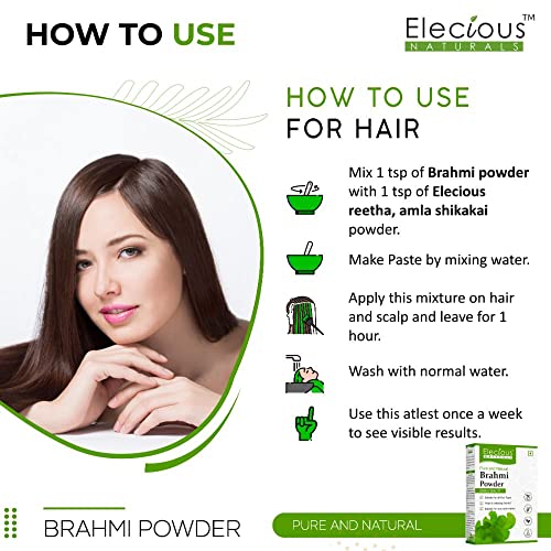 Image of Elecious 100% Brahmi powder for Hair growth (100 grams) and Eating | 100% Natural, No preservative | Helps in reducing Hairfall, boost hair growth