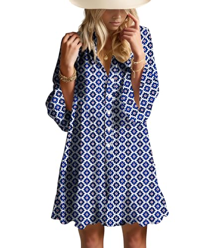 Image of Opemiby Summer Dresses for Women 2026 Flowy Ruffle 3 /4 Sleeve V Neck Tiered Casual Babydoll Boho Beach Mini Dress