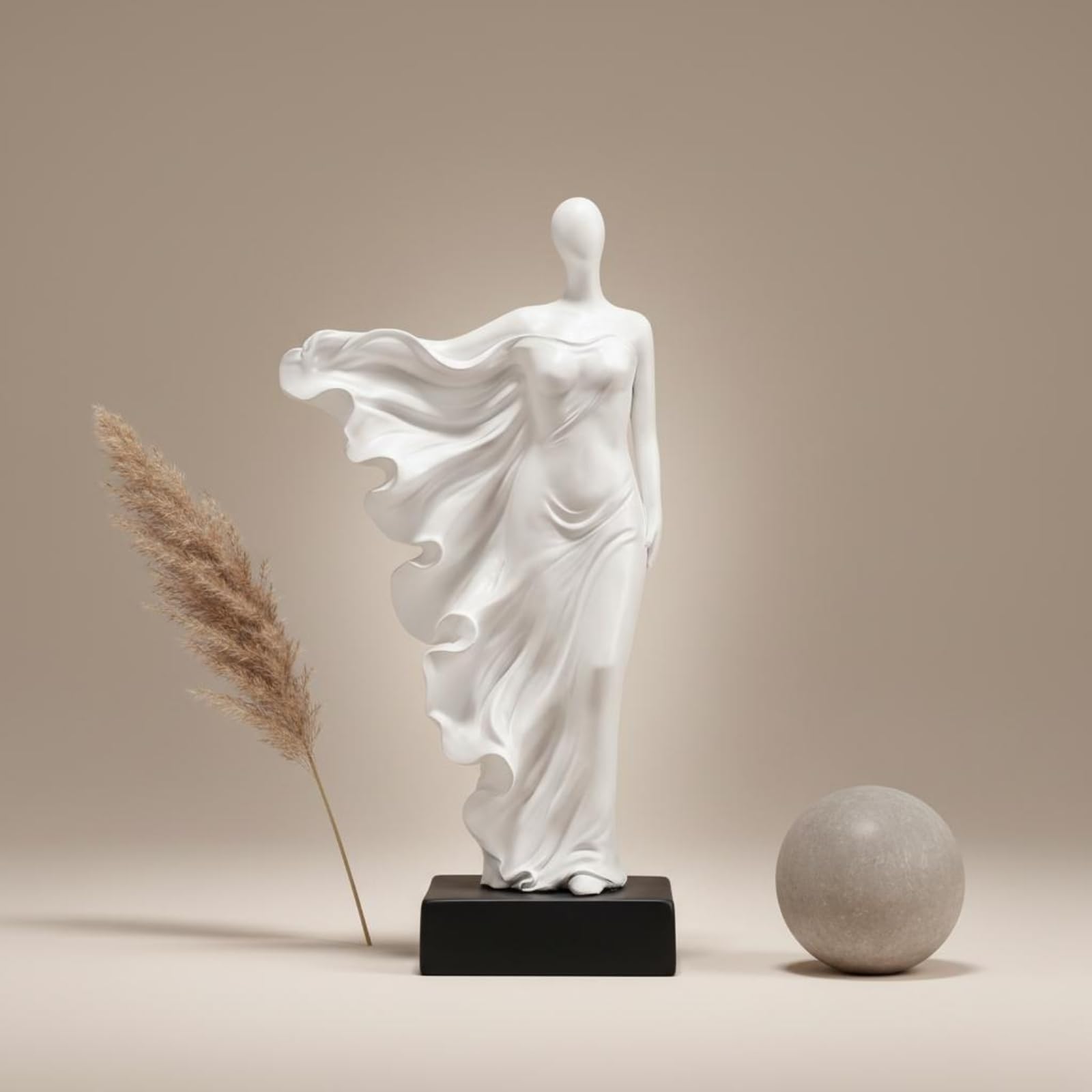 Gralara Scultura Scultura Donna Figurina Decorazione Statua da Tavolo in Resina con Silhouette Minimale E Tocco Contemporaneo Adatta per Soggiorno Mensole Consolle Studio, Beige