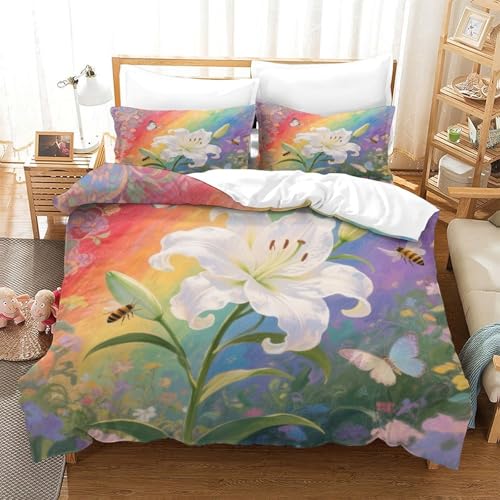 Parure housse de couette microfibre douce Lily 3D lit double 200x200cm