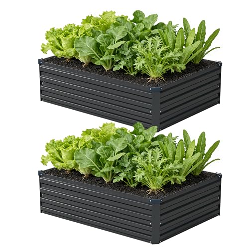 zunatu 4x3x1 ft(2 Pack) Galvanized Raised Garden Bed Outdoor Planter Box Metal Patio Kit Planting Bed for Vegetables Flowers and Succulents Black
