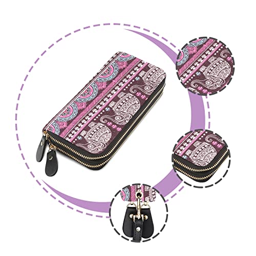 LATH.PIN RFID Blocking Bohemian Purse Wallet Canvas Elephant Pattern Handbag with Coin Pocket and Strap2