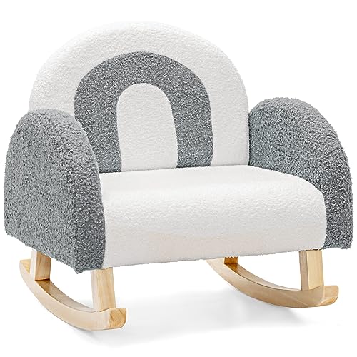 LIFEZEAL Sillamecedora Infantil, Sillón Balancín para Niños de 3-5 Años, con Reposabrazos, Respaldo Ergonómico, Pies de Madera Maciza, Relleno de Espuma para Habitación Infantil, MAX 50kg (Gris)