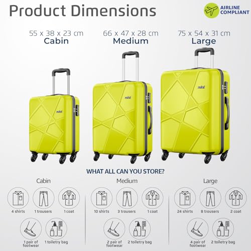 Image of Safari Polypropylene (Pp) Pentagon Hardside Small, Medium & Large Size Cabin & Check-in Luggage Set of 3 Suitcase Spinner Trolley Bags for Travel Green Lime Color 55Cm, 66Cm & 75Cm