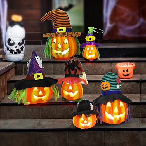 6 Pack Light up Halloween Jack-o'-Lantern Set,Pumpkin Prop Decorations with LED Light,Halloween Pumpkin Decor for Indoor Outdoor