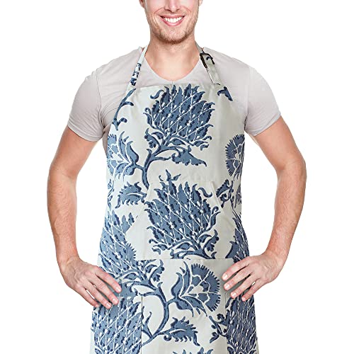 Image of HPD Half Price Drapes Aprons for Men Women with Large Pockets Adjustable Unisex PRTW-D51A-AP Duchess Printed Cotton, 27 X 34 Inch, Duchess Blue