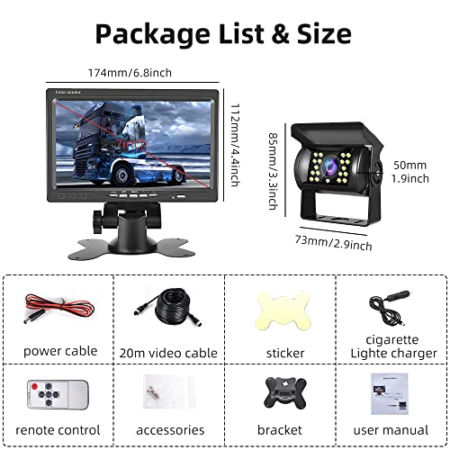 Hodozzy Rückfahrkamera-Set mit 7-Zoll-HD-Monitor, IP68 wasserdichte 18 IR...