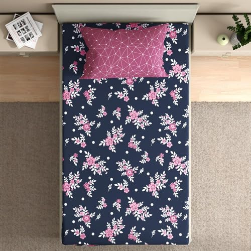 Image of Wakefit 100% Cotton 200 TC Flat Printed Bedsheet, Paula Single Size (90x60 inches) / (2.29m*1.52m) with 1 Pillow Cover Paula, Single