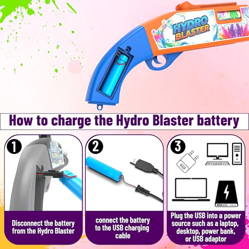 Image of Mirana Hydro Blaster - Electronic Water Toy Gun for Kids - Powerful Spray, Easy Refill & Rechargeable Battery - 2 Trigger Modes - For Pool, Beach & Outdoor Parties - For Boys & Girls 4+ Years (Orange)