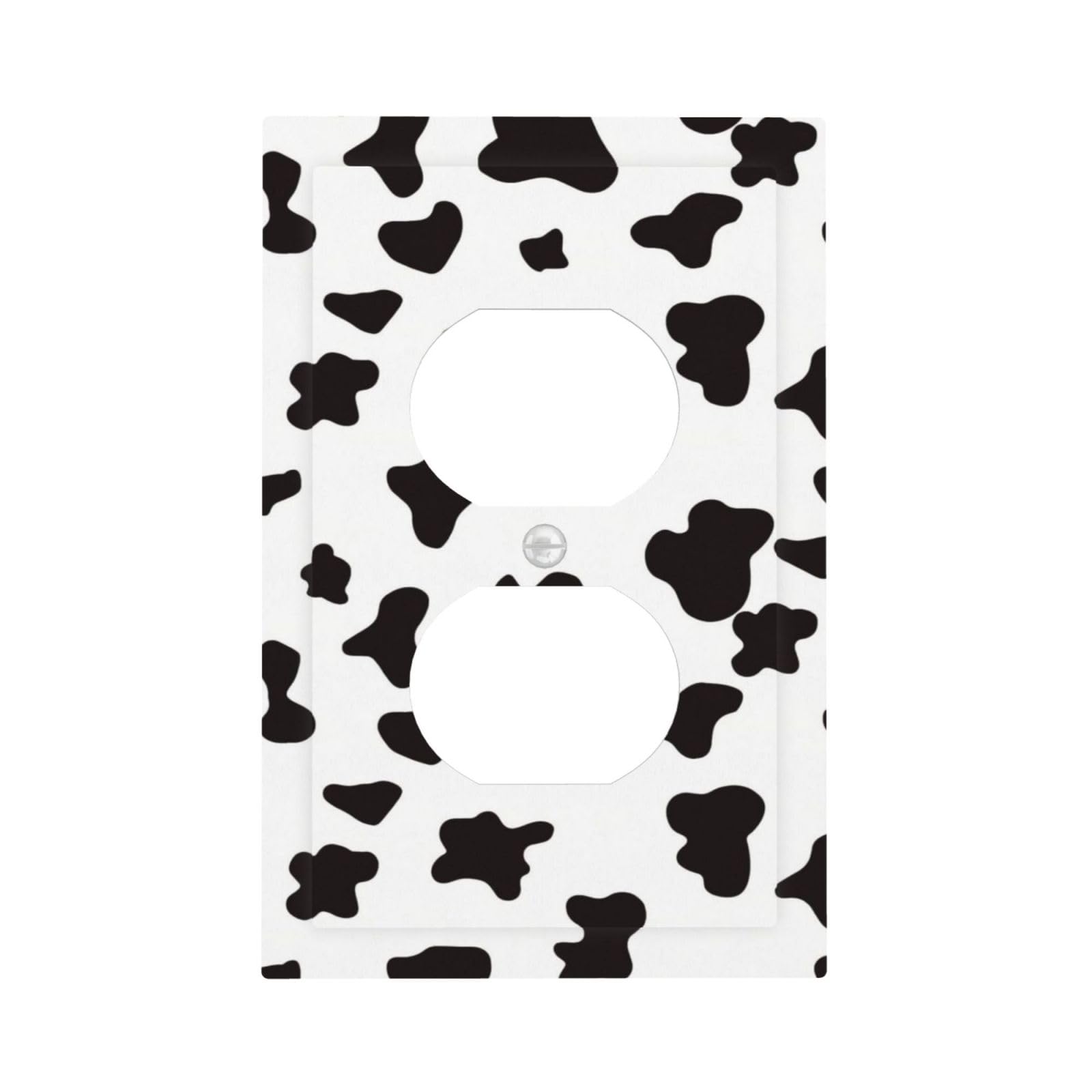 Western Farm Dairy Cattle Black and White Spot Cow Fur Cowhide Skin Print 1 Gang Duplex Receptacle Wall Plate Jumbo Electrical Outlet Decorative Decorator Light Switch Faceplate Plug Socket Cover