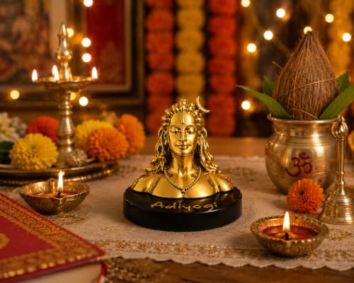 Image of Idolkart Adiyogi Statue with Gold Coating, 3 Inch, for Car Dashboard and Home, Vastu Benefits, Shiva Idol