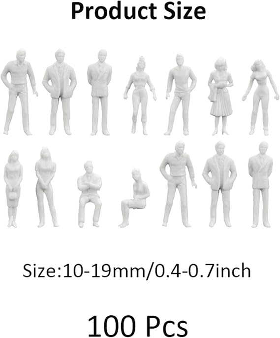100 Pieces Model Figures White Unpainted Various Standing Figures Passers-by Track H0 1:100 Various Poses Miniature People People Figurine for Architectural Planning Project Model Railway