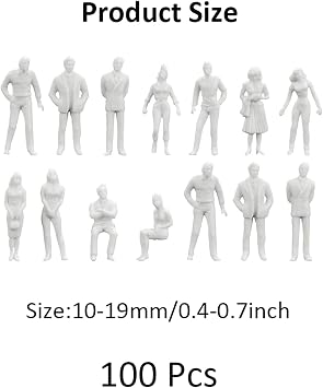 100 Pieces Model Figures White Unpainted Various Standing Figures Passers-by Track H0 1:100 Various Poses Miniature People People Figurine for Architectural Planning Project Model Railway