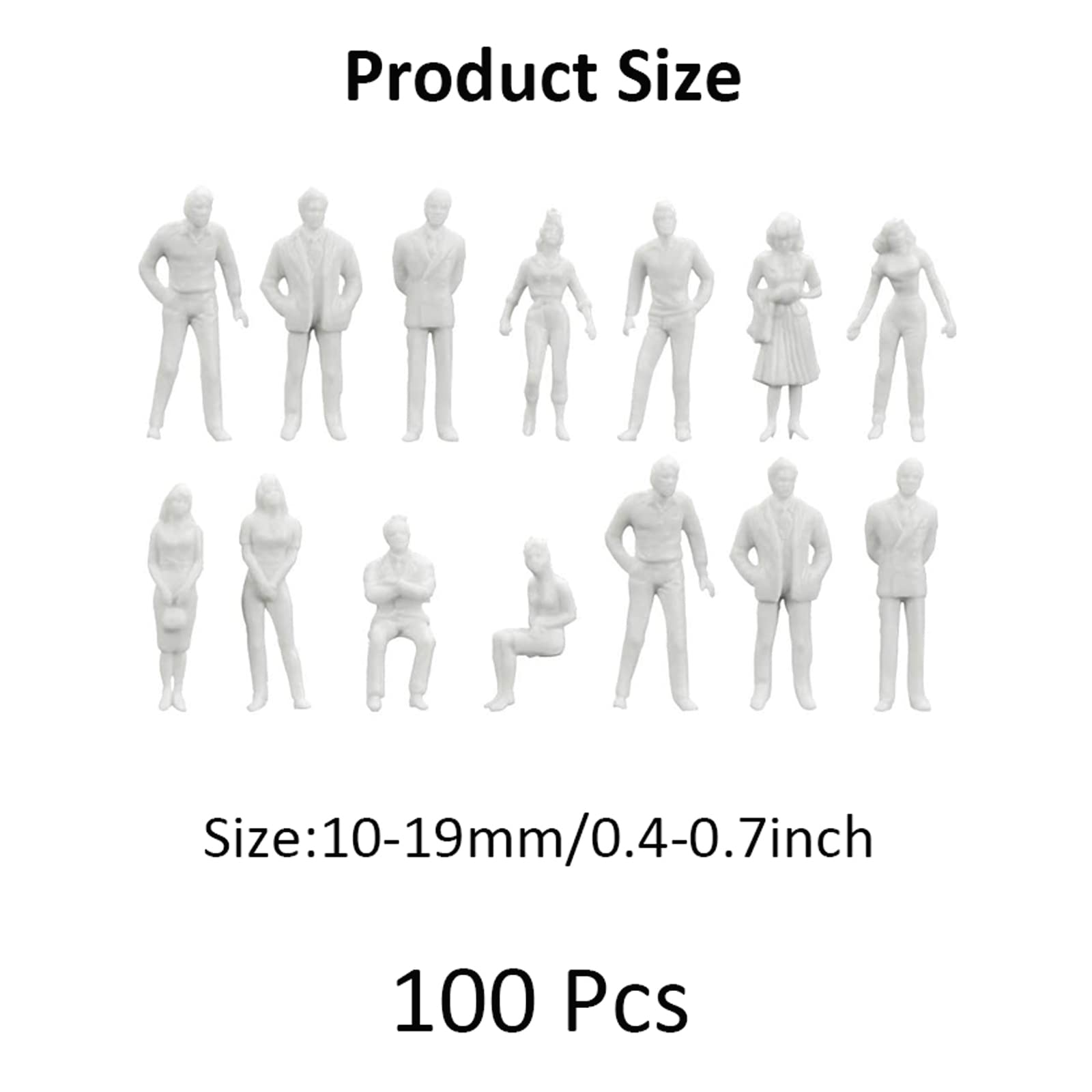 100 PZ Modello Persone Persone Bianco Non Dipinto, Personaggio Modellino in Plastica Figure Piccole Persone Sedute e In Piedi per Scene Miniature, Scala 1:100