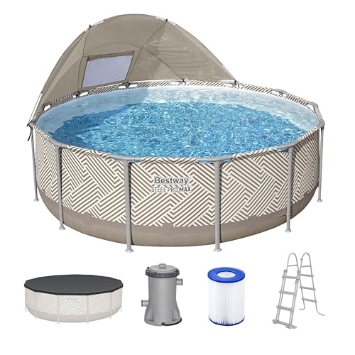 Bestway Steel Pro MAX Frame Pool Komplett-Set mit Filterpumpe Ø 396 x 107 cm, Op Art-Design, rund