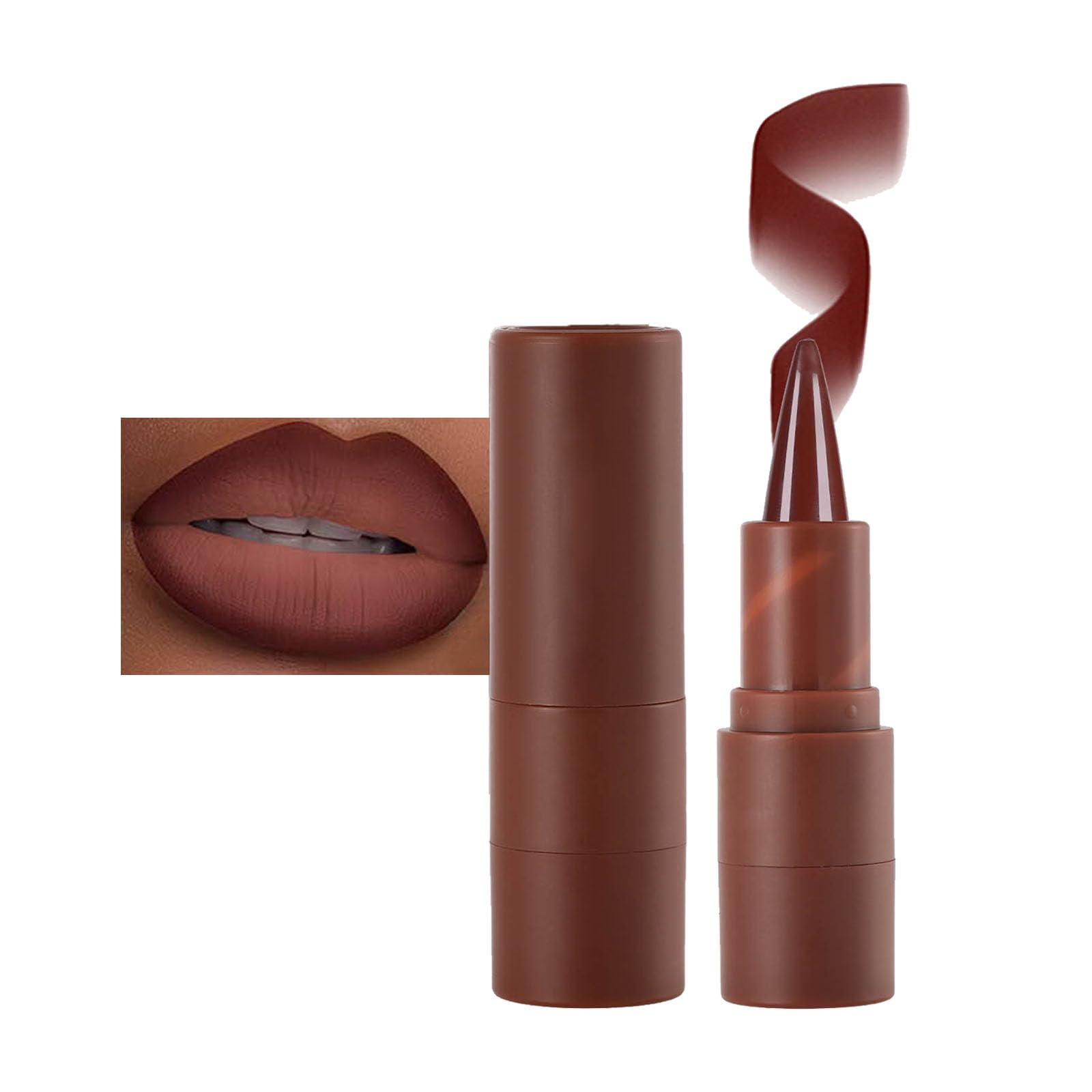 2-in-1 Matte Lip Liner & Lipstick, Nude Dark Red Lip Liner Lipstick
