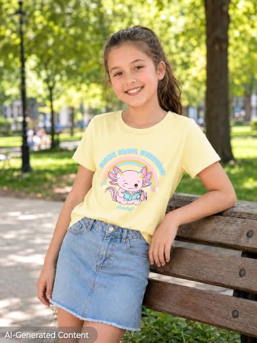 Image of Dvenki Girls Graphic Short Sleeve Crewneck T-Shirt Sizes 6-18 | breathable soft cotton blend, cute graphic prints, summer little and big girls tee, ideal casual wear for school, daily