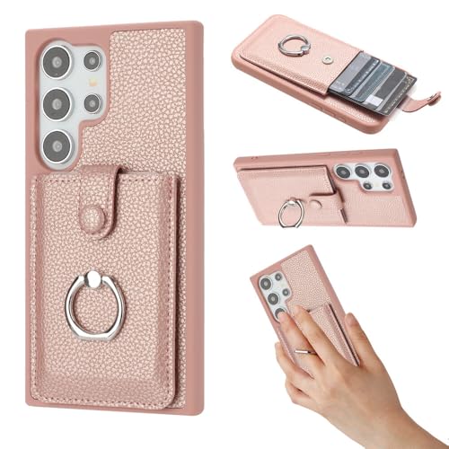 Coque rigide Samsung Galaxy S26 Ultra or rose chic en cuir de haute qualité