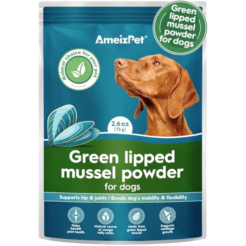 AmeizPet Green Lipped Mussel Powder For Dogs Hip And Joint Care For Dog Mobility Booster With Glucosamine Omega-3 Enriched Supplement Mussel For Dogs 75 g (2.6 Oz.)