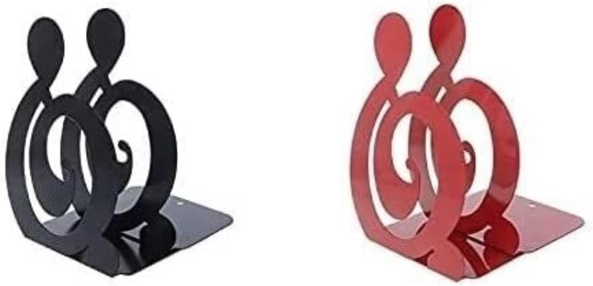 Book End Musical Note Metal Bookends Iron Support Holder for Home Office Decoration Book Stoppers (Color : Black, Size : 12.5 * 10 * 19.5cm)