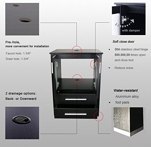 Miniatura 3 de Tocador de baño de 24 pulgadas con encimera de fregadero, vidrio templado, grifo de 1.5 GPM, bronce aceitado para gabinete y fregadero, incluye