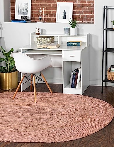 Image of Unique Loom Braided Jute Collection Area Rug - Dhaka (7' 10 inch x 10' Oval, Light Pink)