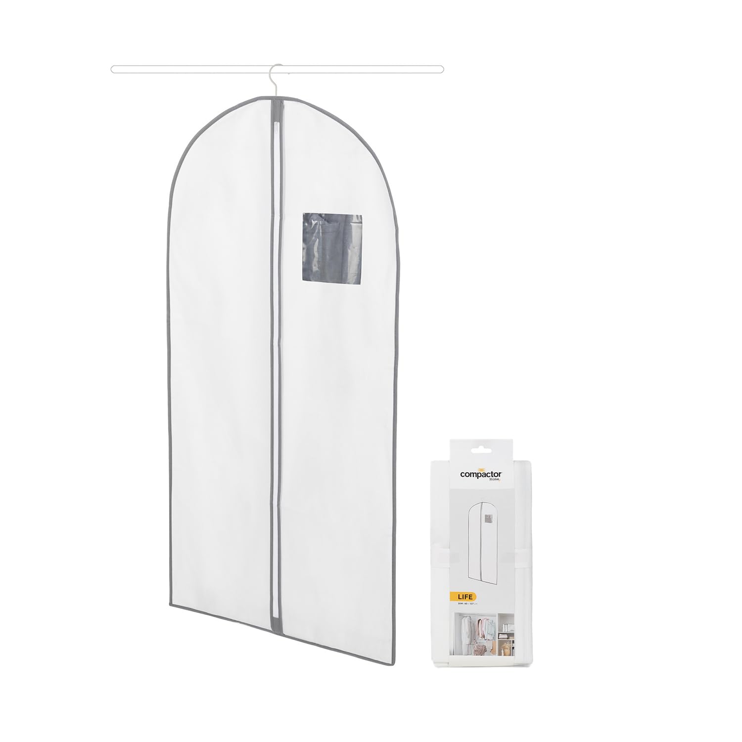 Compactor Pokrowiec na ubrania, długa długość na sukienki i płaszcze, zamek błyskawiczny, przeciwkurzowy, seria World of Storage, biały, 60 x 137 cm
